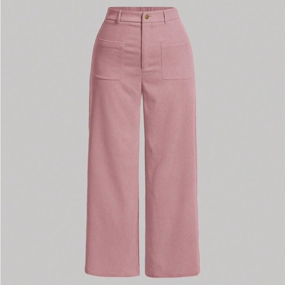 NWT Women’s Stylish High-Waisted Wide-Leg Casual Corduroy Pink Lightweight Pants